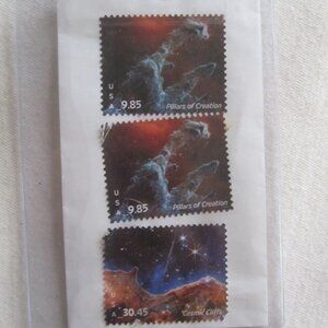 (3) Uncancelled / Used US Postage Stamps, Space, $50.15 Face Value